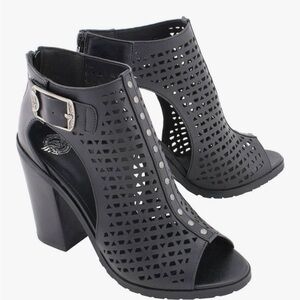 Milwaukee Leather Women's Black Mesh Open-Toe Platform Heeled Sandals Sz 10 NIB